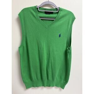 Polo Ralph Lauren Men's L Green Pima Cotton Knit Sweater Vest V-Neck Sleeveless